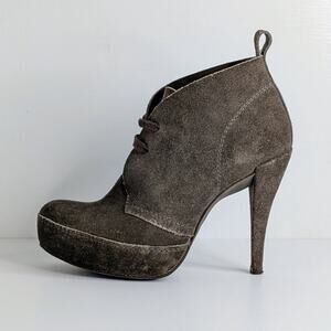Pedro Garcia Brown Suede Platform Ankle Boots Lace Up Heels 39.5 Fall Boho Chic